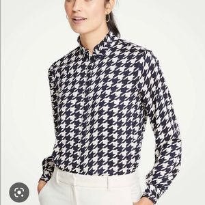 Ann Taylor houndstooth silk button down